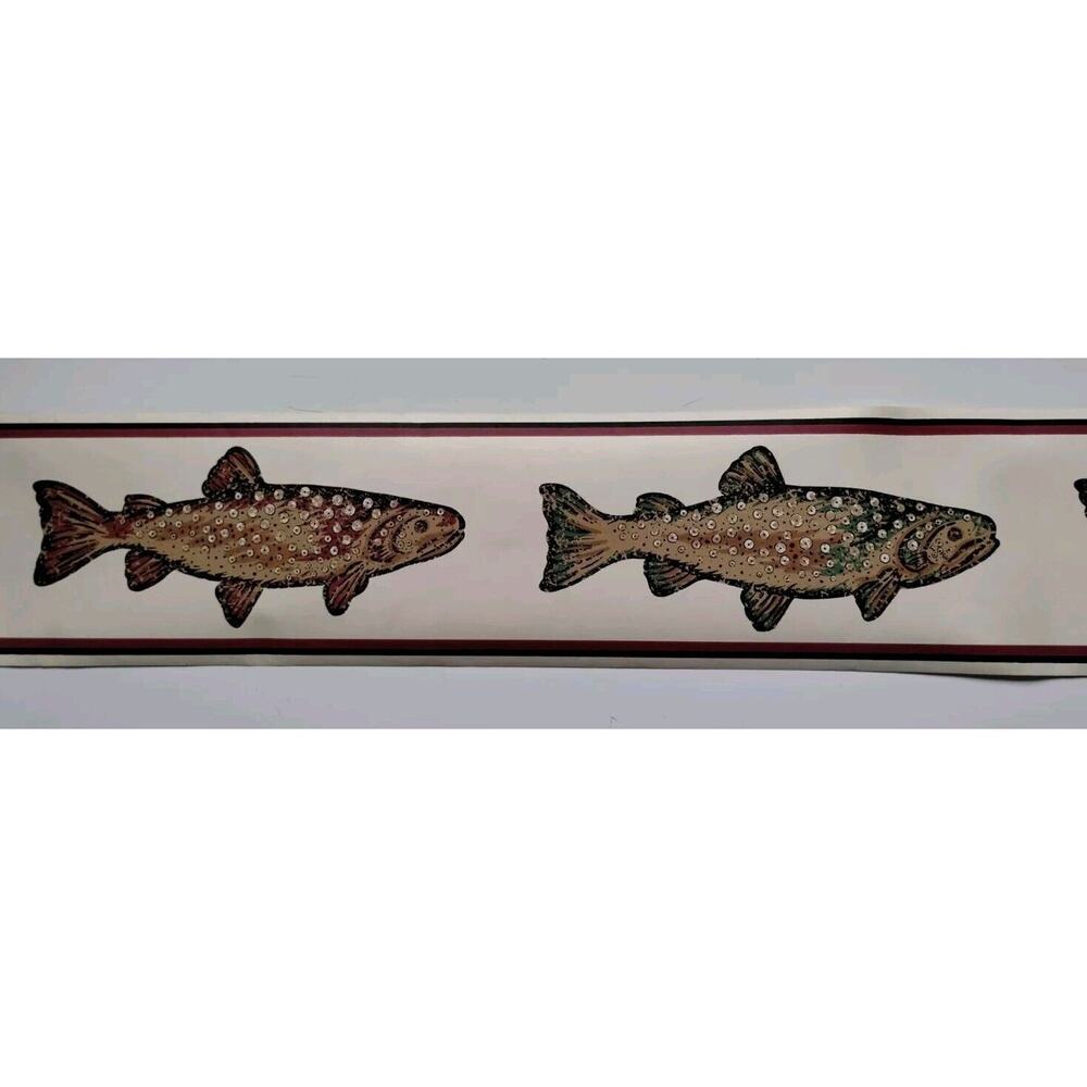 5" YORK Wall Border - Fish - Ocean - Nautical - Maroon Green - 5 yds